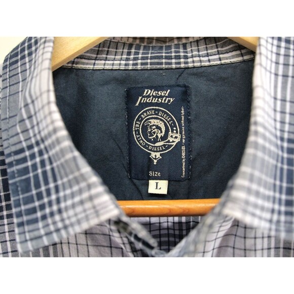 DIESEL‎ Button Down Shirt Mens Large Regular Fit Long Sleeve Plaid Gray - Picture 3 of 7